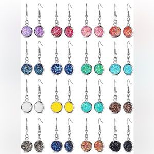 16 Pairs Faux Druzy Dangle Earrings Colorful Drop Earrings Resin Crystal Earring